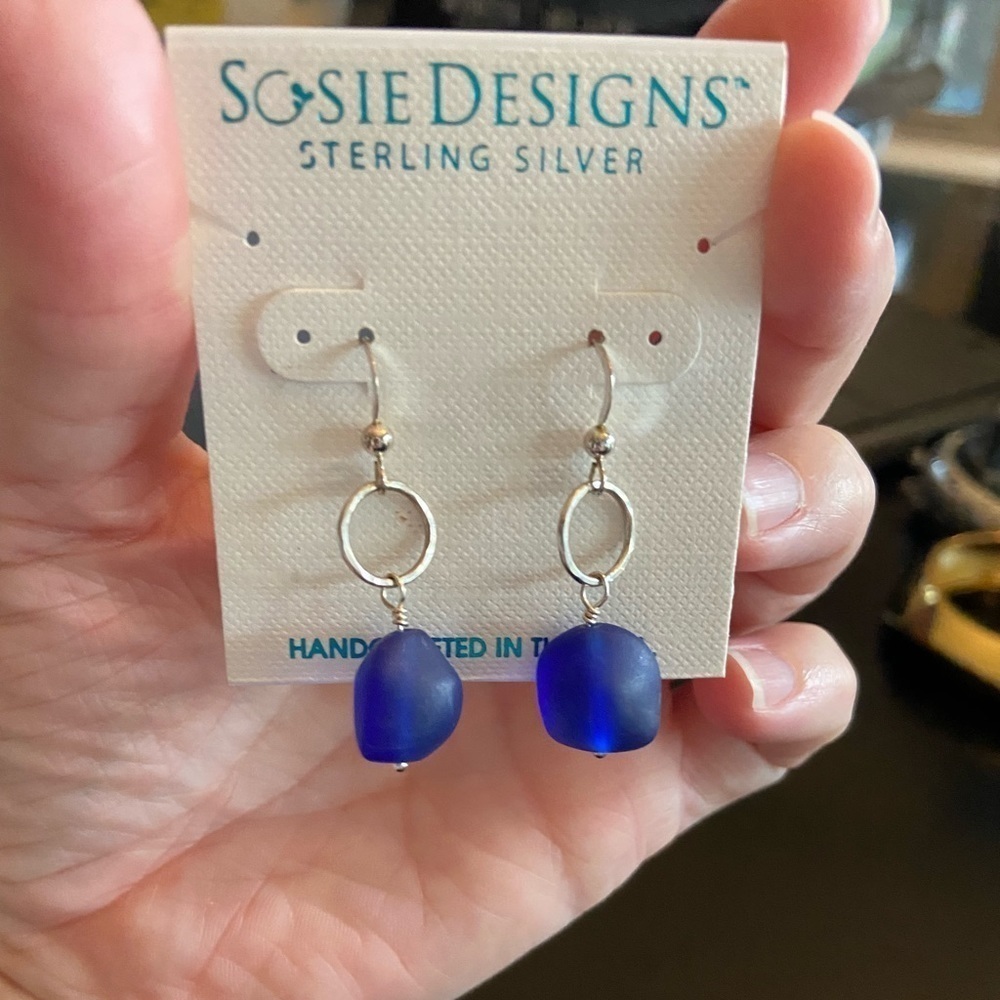 New sterling silver and blue stone earrings